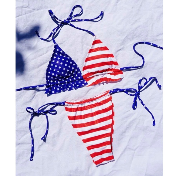 4th of July Stars & Stripes Triangle Ruffle Bikini - Picture 2 of 3